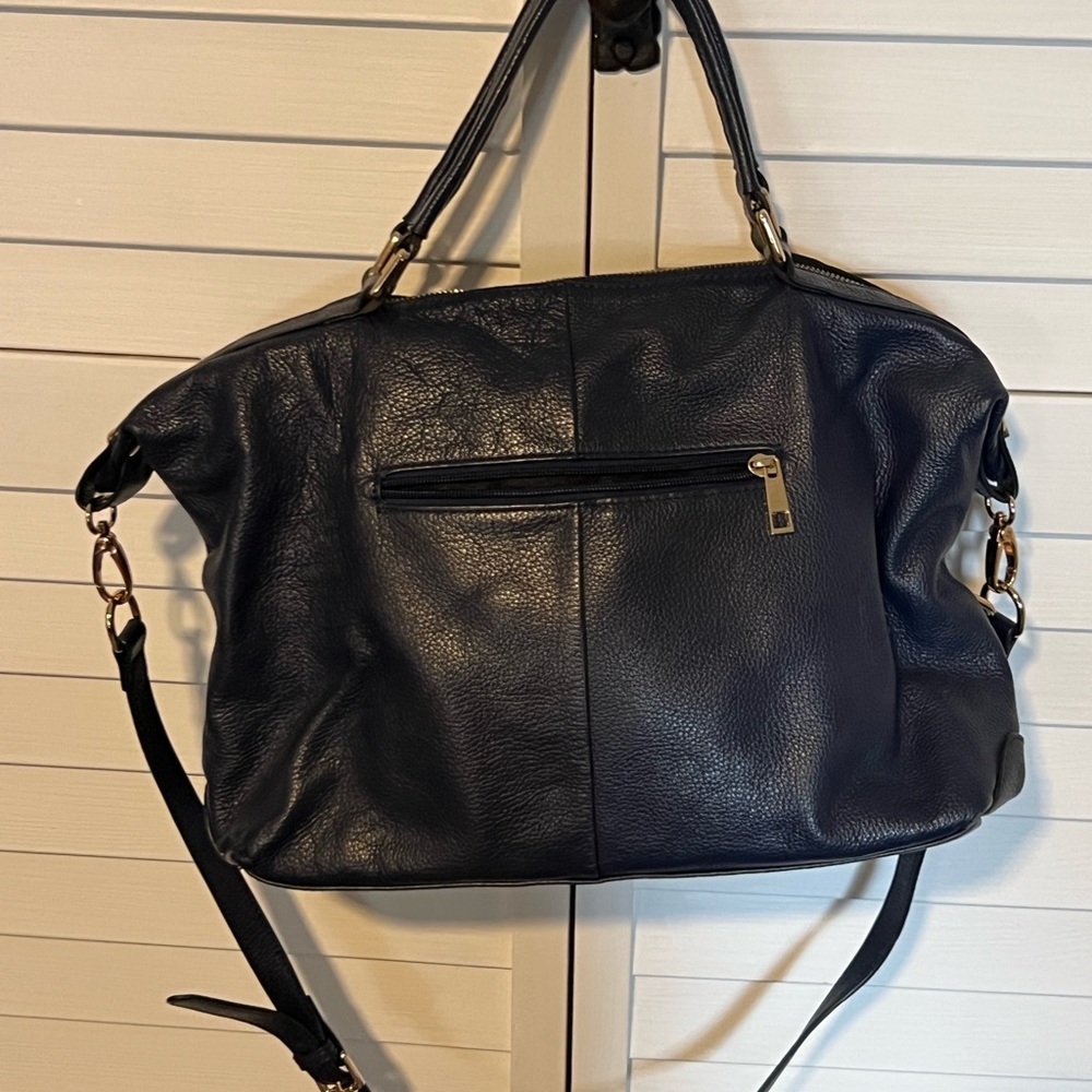 Ora Delphine navy blue Leather Shoulder Bag with Gold Hardware